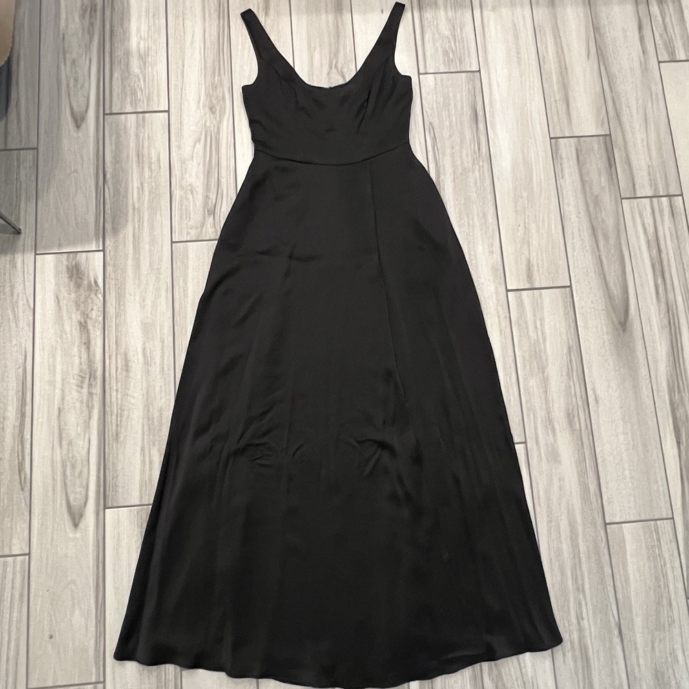 David's Bridal Maxi Gown Women 10 Black Excellent V-Neck High Slit Formal Dress - Picture 2 of 6